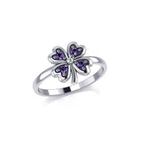 Lucky Four Leaf Clover Silver Ring with Gemstone TRI1934 - Jewelry