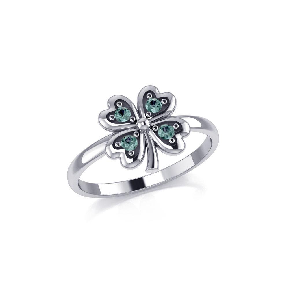 Lucky Four Leaf Clover Silver Ring with Gemstone TRI1934 - Jewelry