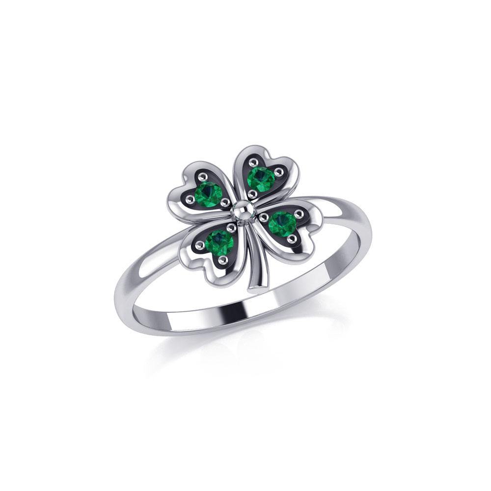 Lucky Four Leaf Clover Silver Ring with Gemstone TRI1934 - Jewelry