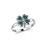 Lucky Four Leaf Clover Silver Ring with Gemstone TRI1934 - Jewelry