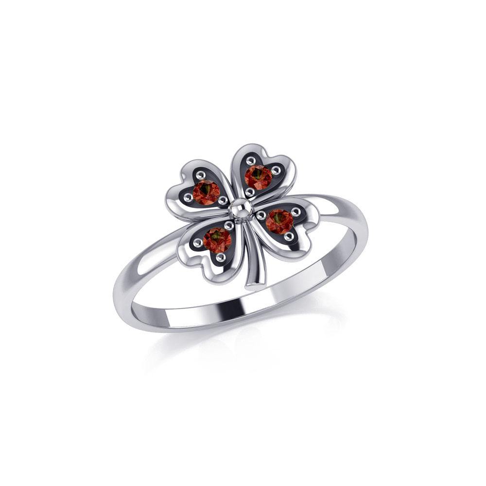 Lucky Four Leaf Clover Silver Ring with Gemstone TRI1934 - Jewelry