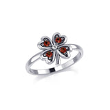 Lucky Four Leaf Clover Silver Ring with Gemstone TRI1934 - Jewelry