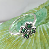 Lucky Four Leaf Clover Silver Ring with Gemstone TRI1934 - Jewelry