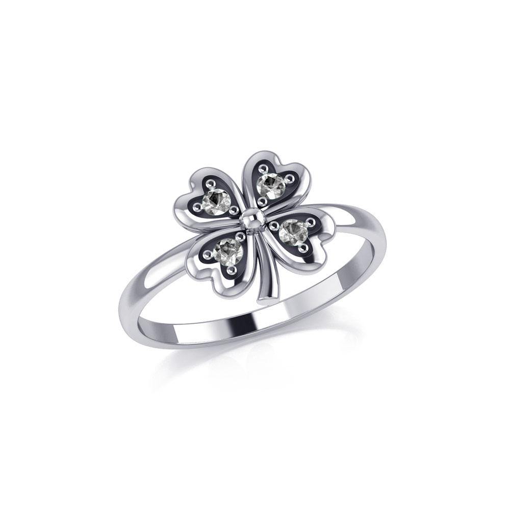 Lucky Four Leaf Clover Silver Ring with Gemstone TRI1934 - Jewelry