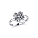 Lucky Four Leaf Clover Silver Ring with Gemstone TRI1934 - Jewelry