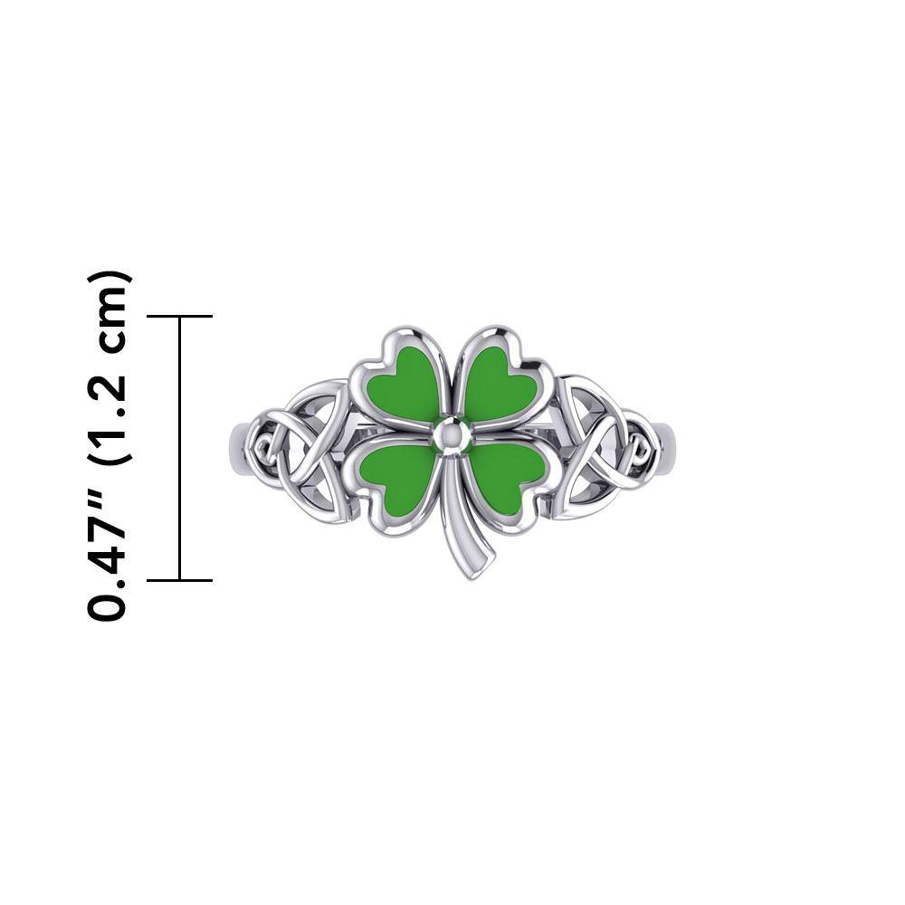 Celtic with Lucky Four Leaf Clover Silver Ring with Enamel TRI1938 - Jewelry