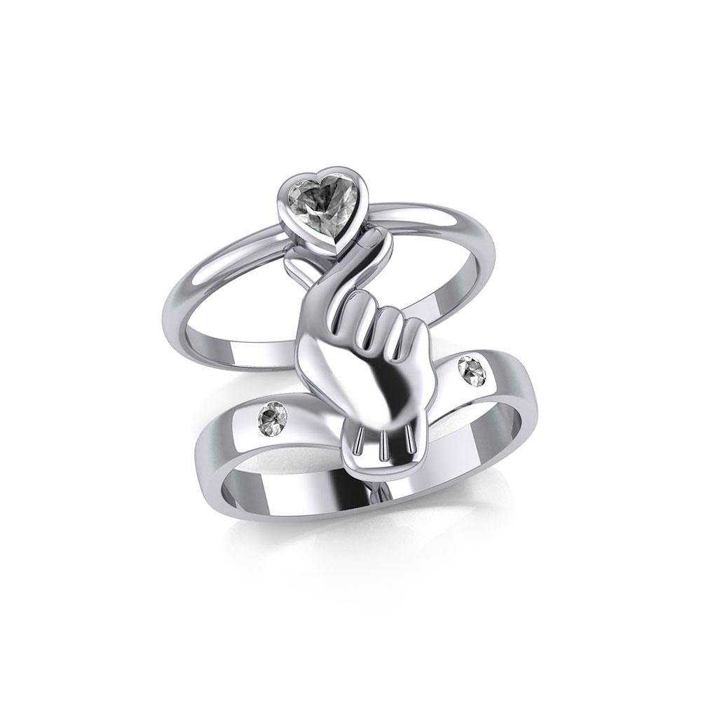 Mini Heart of Love Silver Commitment Band Ring TRI1943 - Jewelry