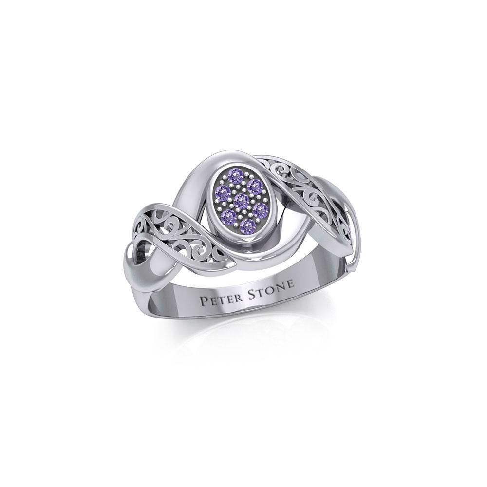 Silver Bold Filigree Ring with Gemstones TRI1945 - Jewelry