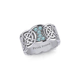Celtic Knotwork Silver Band Ring with Gemstones TRI1949