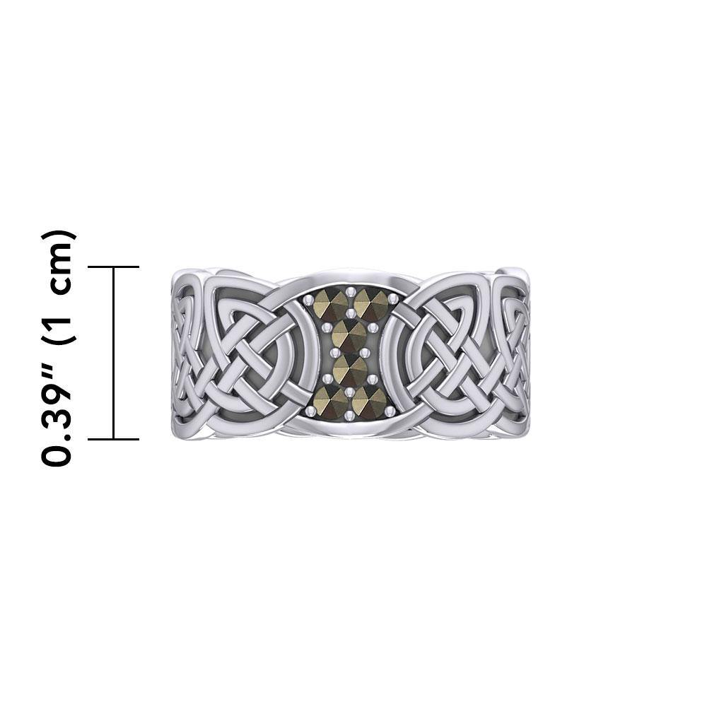 Celtic Knotwork Silver Band Ring with Gemstones TRI1949 - Jewelry