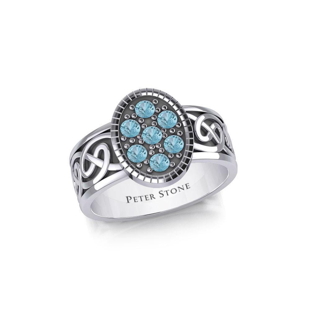 Oval Celtic Ring with Gemstones TRI1954 - Jewelry