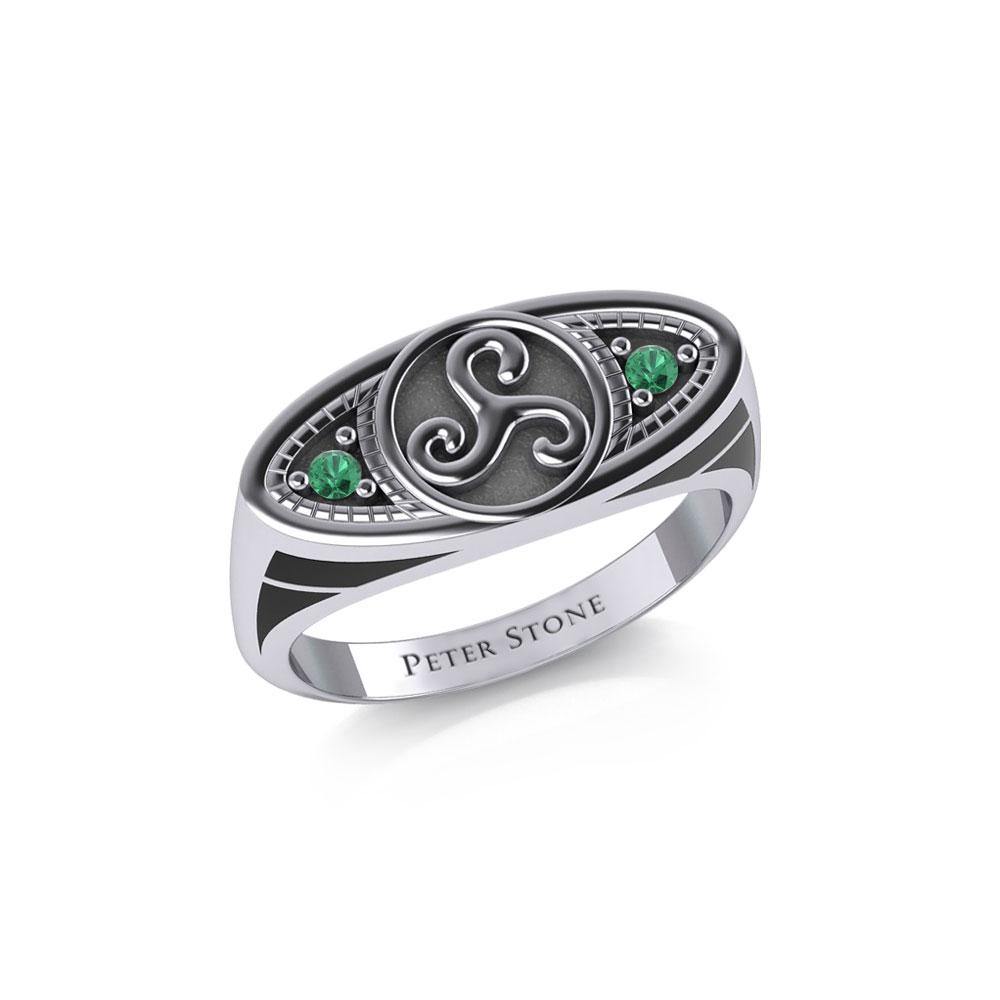 Celtic Triskele Silver Ring with Gemstones TRI1957 - Jewelry