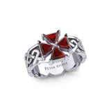 Celtic Knotwork Sterling Silver Band Ring with Cross Gemstone TRI1958