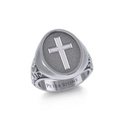 Modern Cross Sterling Silver Signet Men Ring TRI1963