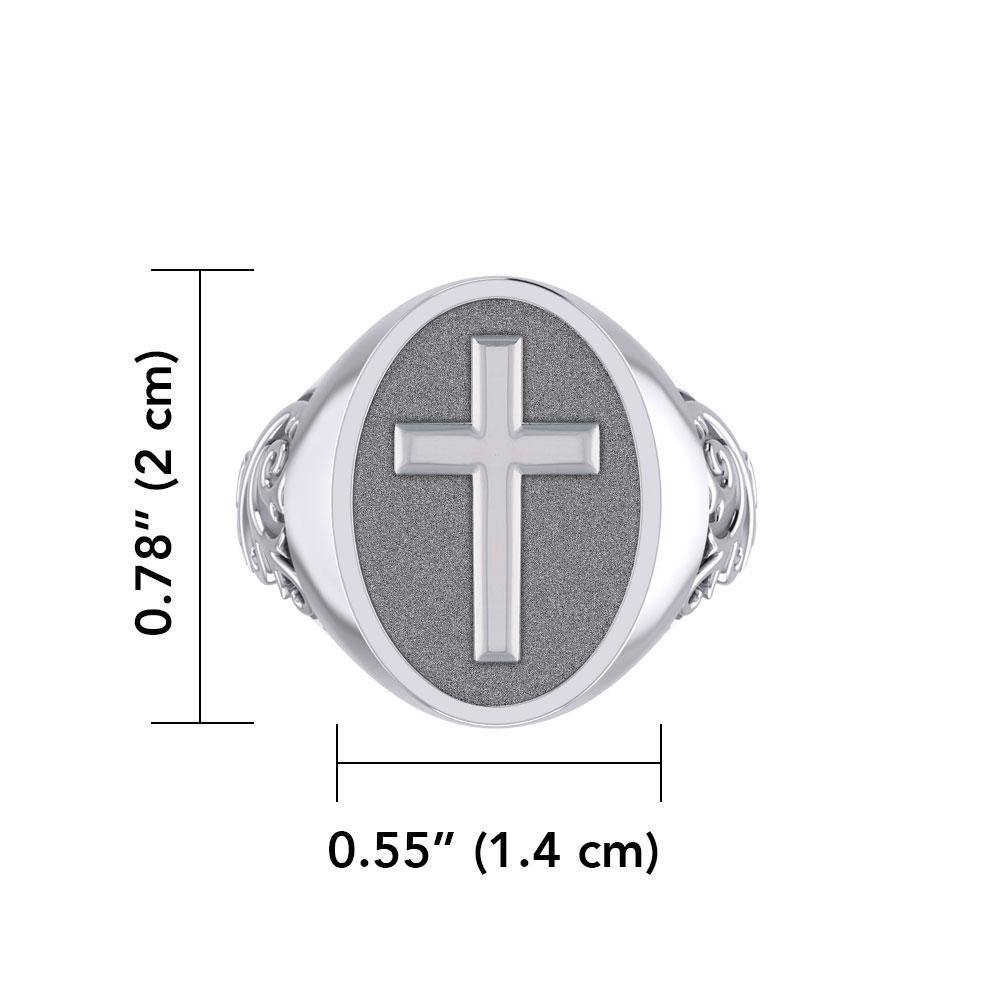 Modern Cross Silver Signet Men Ring TRI1963 - Jewelry