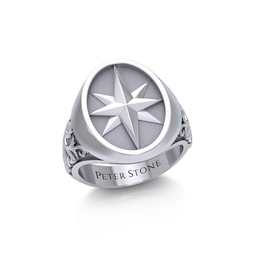 Compass Silver Signet Men Ring TRI1964 - Jewelry