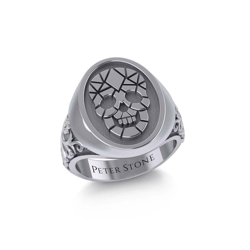 Geometric Pirate Skull Silver Signet Men Ring TRI1965 - Jewelry