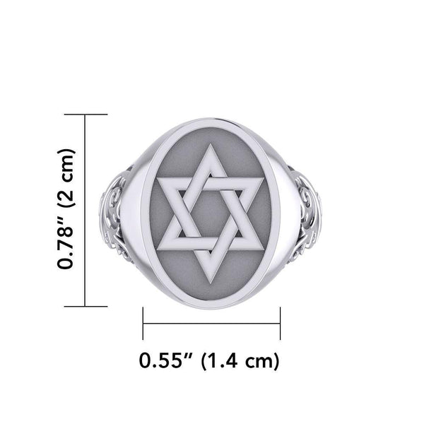 Five Pointed Star Of David Silver Signet Ring For Men