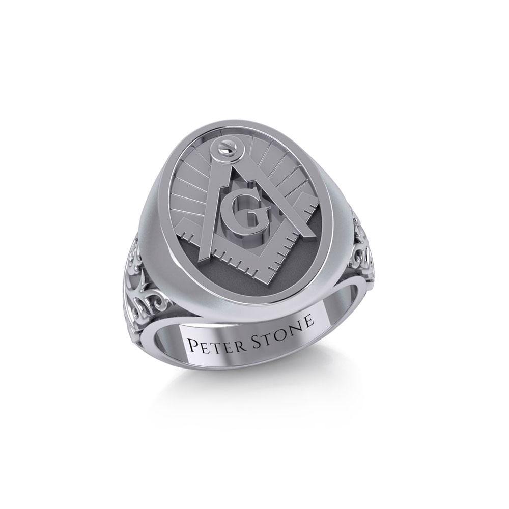 Masonic Silver Signet Men Ring TRI1970 - Jewelry