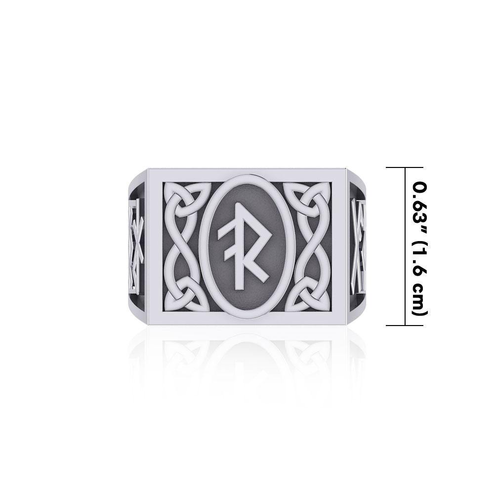 The Fifth Power of Rune Viking Silver Signet Men Ring TRI1971 - Jewelry