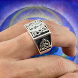 Viking God Odin Runic Silver Signet Men Ring with Triquetra Design TRI1973 - Jewelry