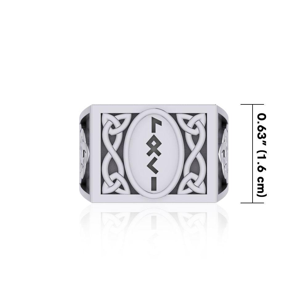 Viking God Loki Runic Silver Signet Men Ring with Triquetra Design TRI1974 - Jewelry