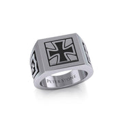 The Cross Sterling Silver Signet Men Ring with Enamel TRI1976