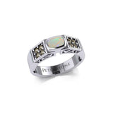 Modern Band Ring with Inlay Stone and Marcasite TRI1977 - Jewelry