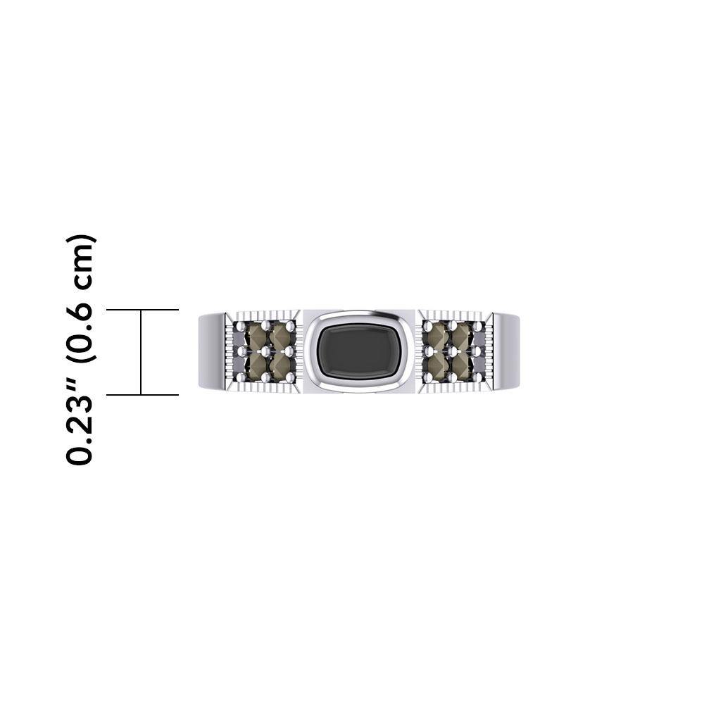 Modern Band Ring with Inlay Stone and Marcasite TRI1977 - Jewelry