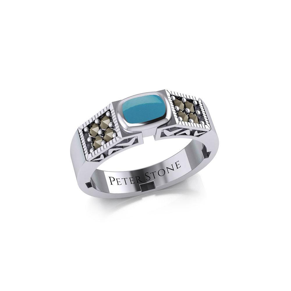 Modern Band Ring with Inlay Stone and Marcasite TRI1977 - Jewelry