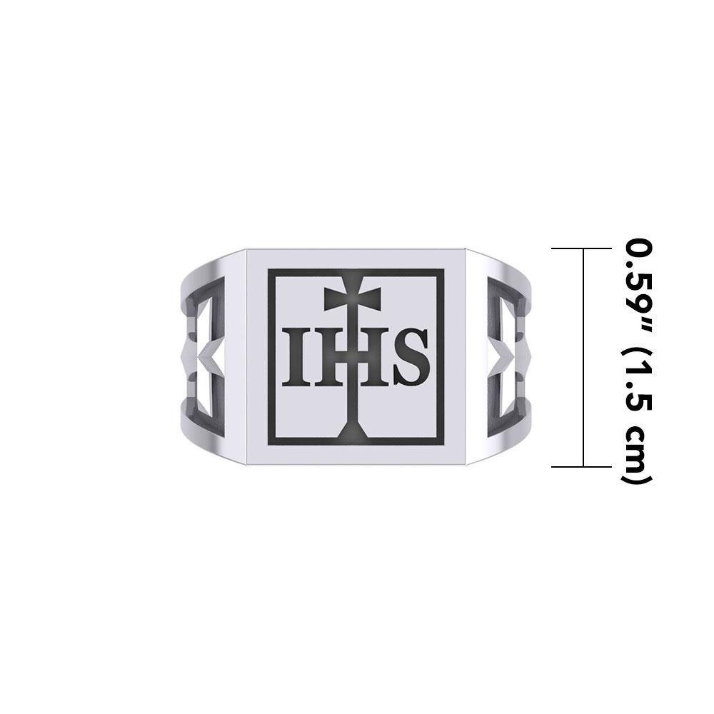 The I H S Cross Silver Signet Men Ring TRI1979 - Jewelry
