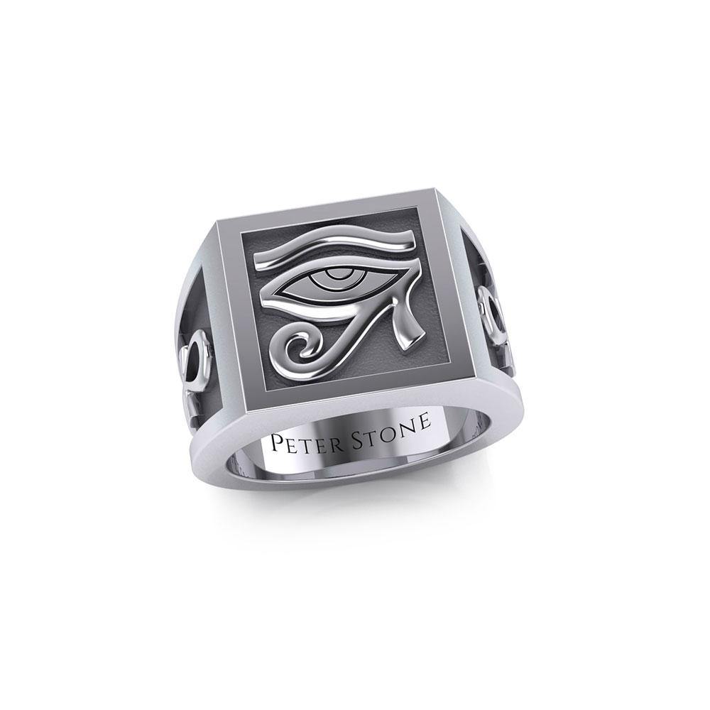 The Eye of Horus and Ankh Silver Signet Men Ring TRI1980 - Jewelry