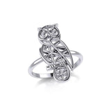 Silver Flower of Life Owl Ring TRI2123 - Jewelry