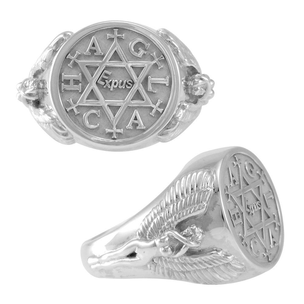 Angel Talisman Occult Large Sterling Silver Ring TRI2153 - Jewelry