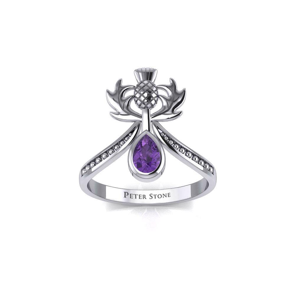 Thistle Silver Ring with Teardrop Gemstone TRI2156 - Jewelry