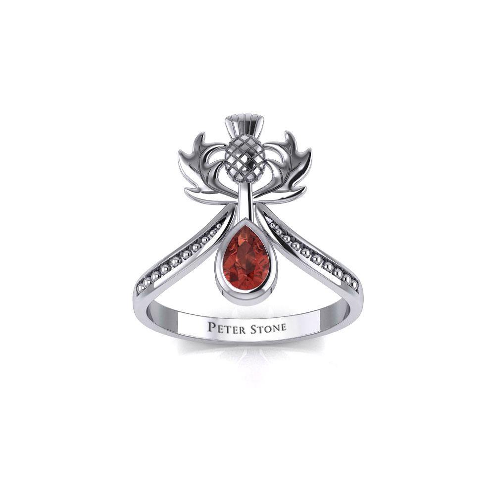 Thistle Silver Ring with Teardrop Gemstone TRI2156 - Jewelry