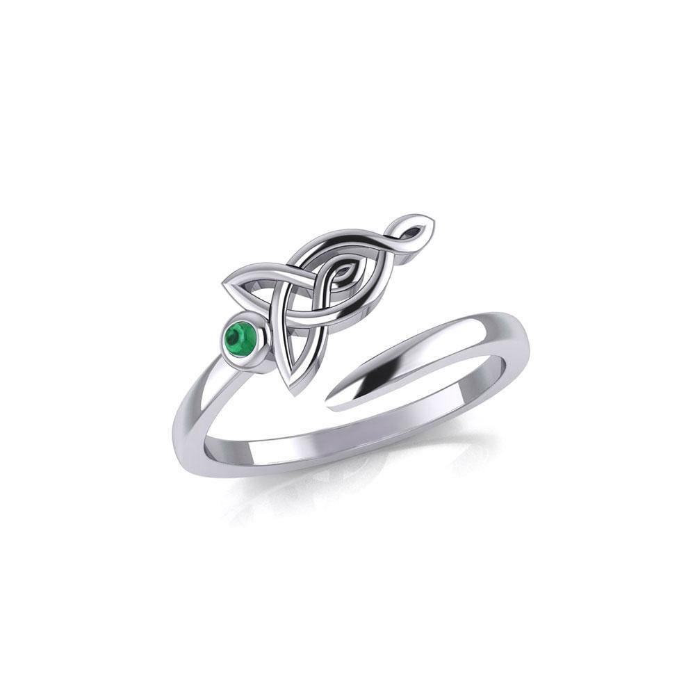 Celtic Motherhood Triquetra or Trinity Knot Silver Ring With Gem TRI2263 - Jewelry