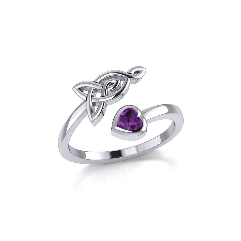 Celtic Motherhood Triquetra or Trinity Knot Silver Ring With Heart Gem TRI2264 - Jewelry