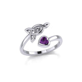 Celtic Motherhood Triquetra or Trinity Knot Silver Ring With Heart Gem TRI2264 - Jewelry
