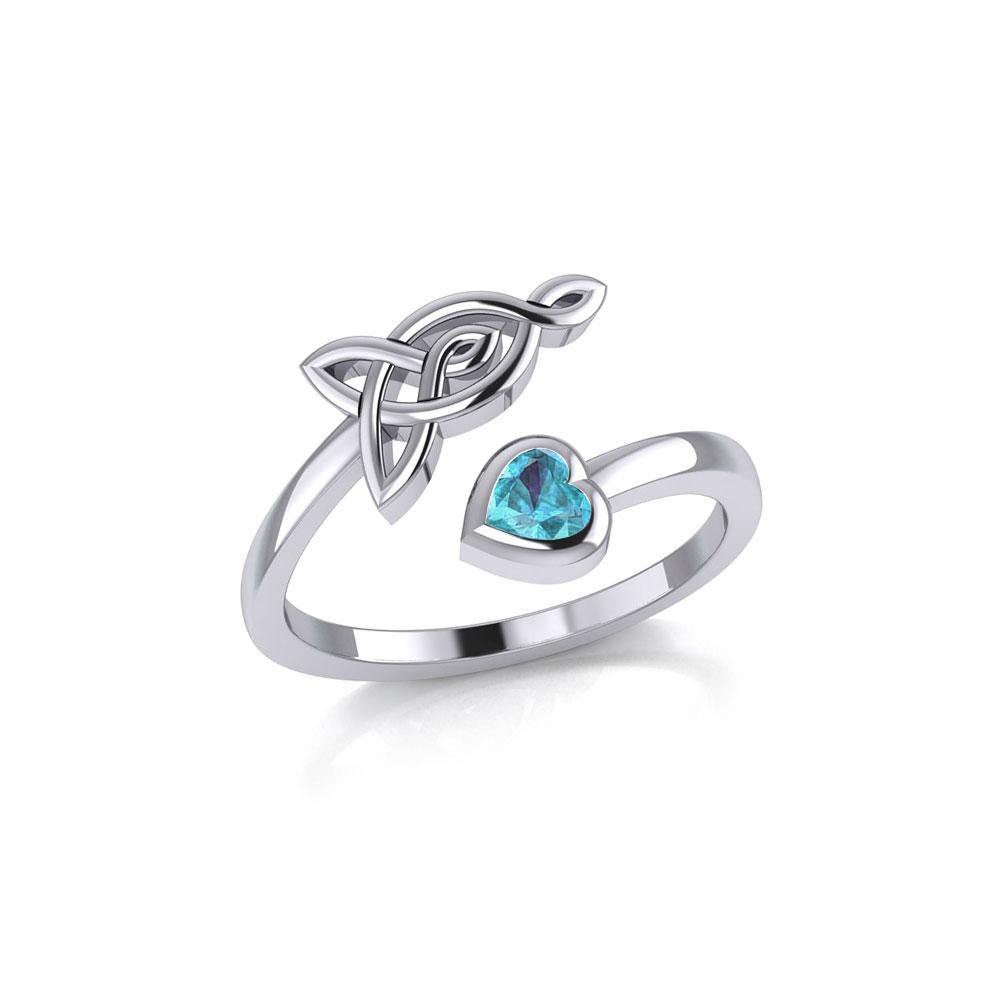 Celtic Motherhood Triquetra or Trinity Knot Silver Ring With Heart Gem TRI2264 - Jewelry