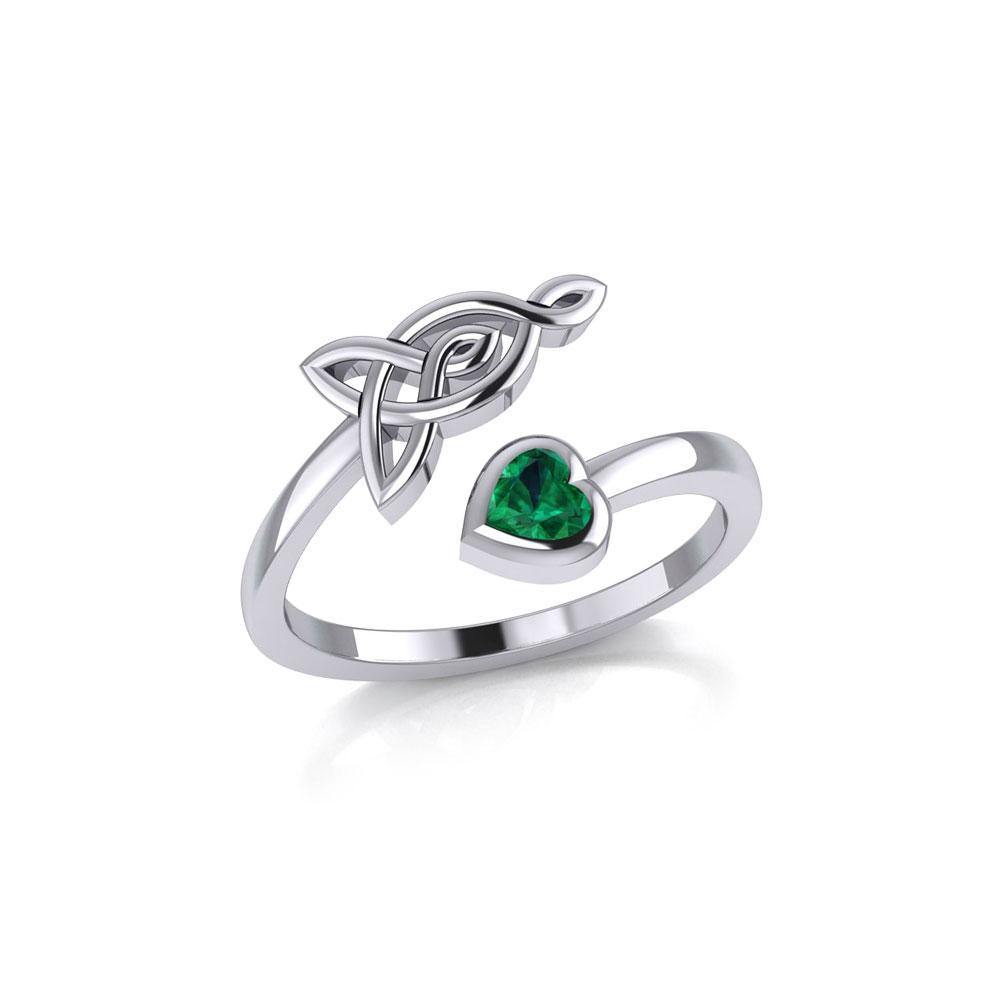 Celtic Motherhood Triquetra or Trinity Knot Silver Ring With Heart Gem TRI2264 - Jewelry