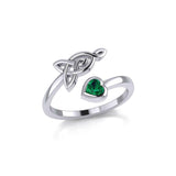 Celtic Motherhood Triquetra or Trinity Knot Silver Ring With Heart Gem TRI2264
