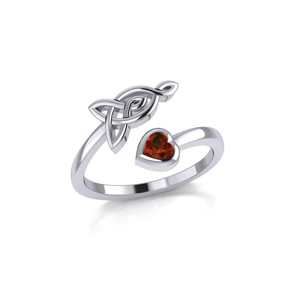 Celtic Motherhood Triquetra or Trinity Knot Silver Ring With Heart Gem TRI2264 - Jewelry