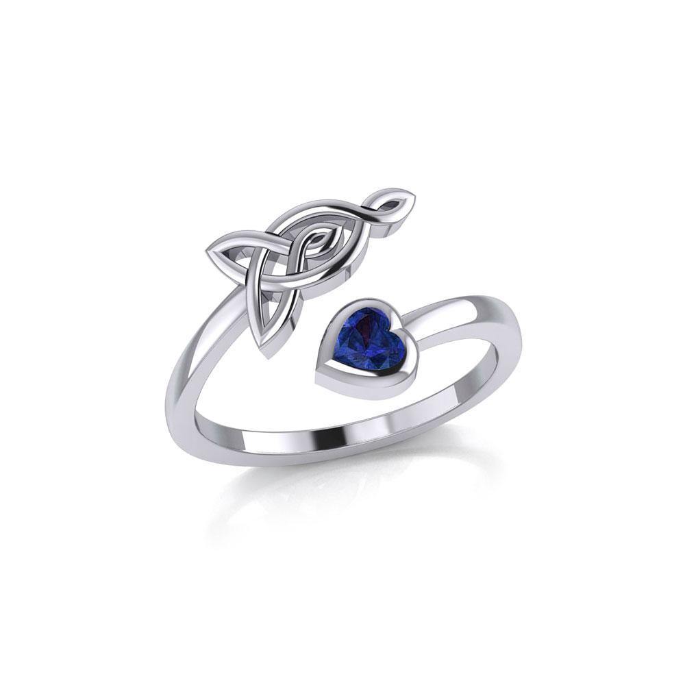 Celtic Motherhood Triquetra or Trinity Knot Silver Ring With Heart Gem TRI2264 - Jewelry