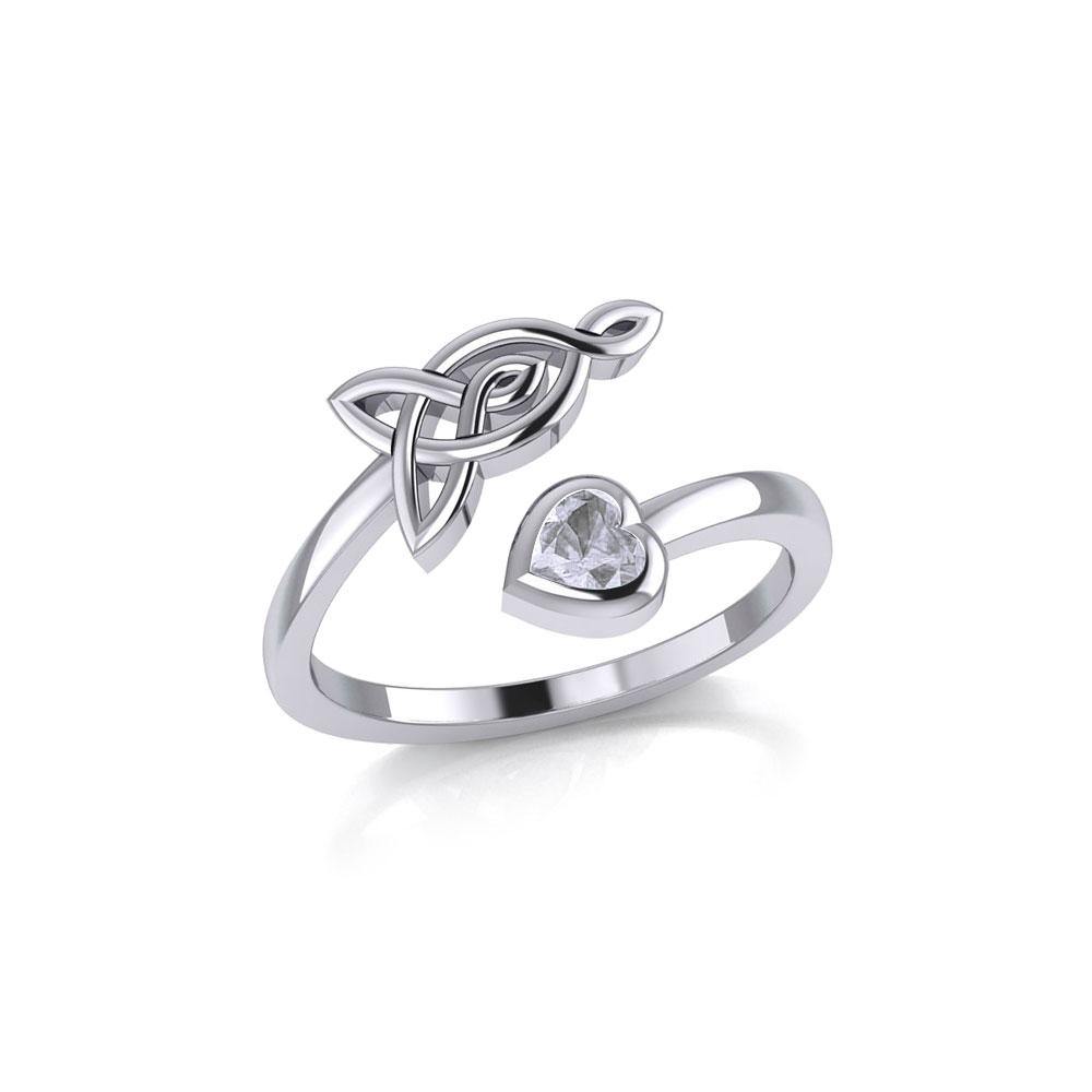 Celtic Motherhood Triquetra or Trinity Knot Silver Ring With Heart Gem TRI2264 - Jewelry