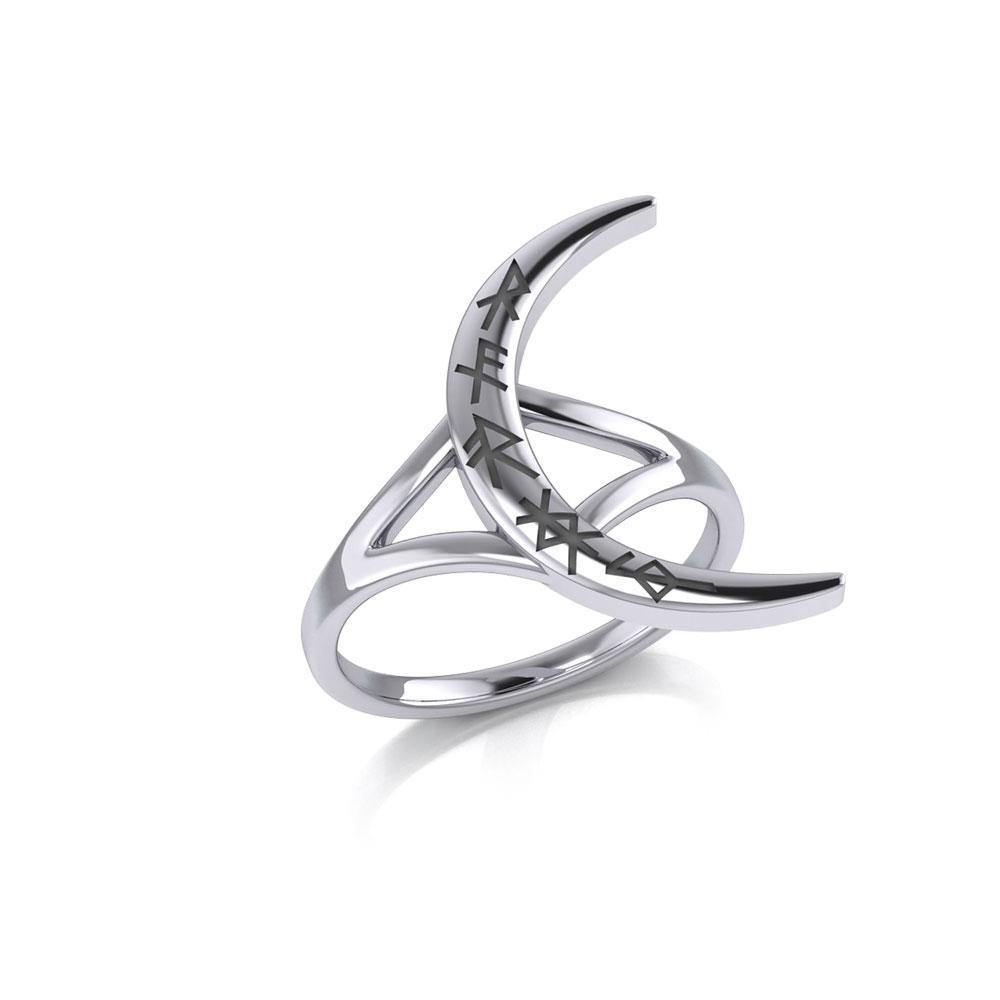 Crescent Moon with Meaningful Bind Runes Ring TRI2267 - Jewelry