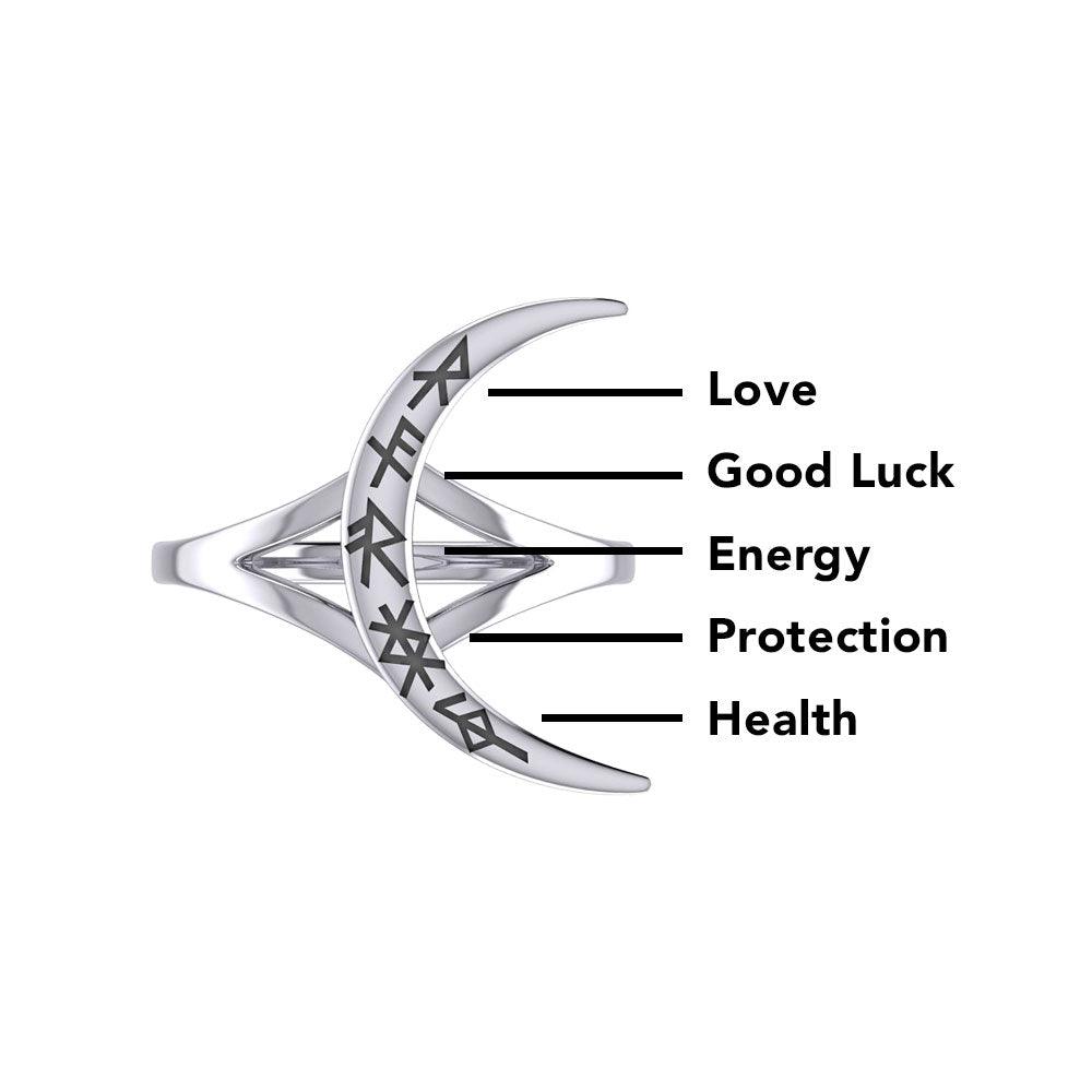 Crescent Moon with Meaningful Bind Runes Ring TRI2267 - Jewelry