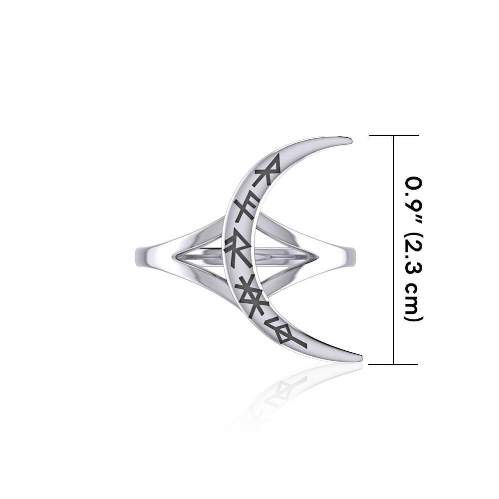 Crescent Moon with Meaningful Bind Runes Ring TRI2267 - Jewelry