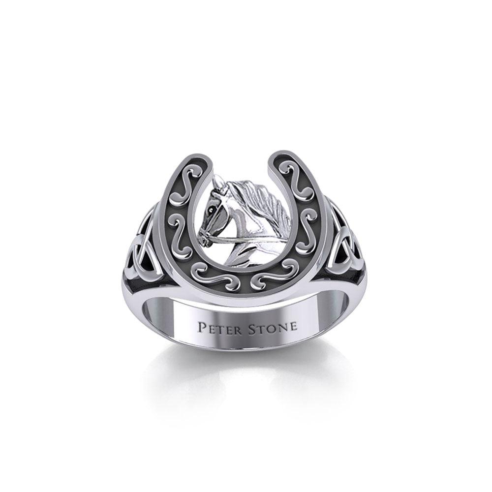 Horseshoe Equestrian Silver Ring with Celtic TRI2286 - Jewelry