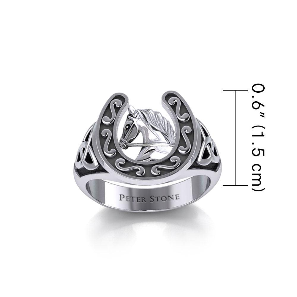 Horseshoe Equestrian Silver Ring with Celtic TRI2286 - Jewelry